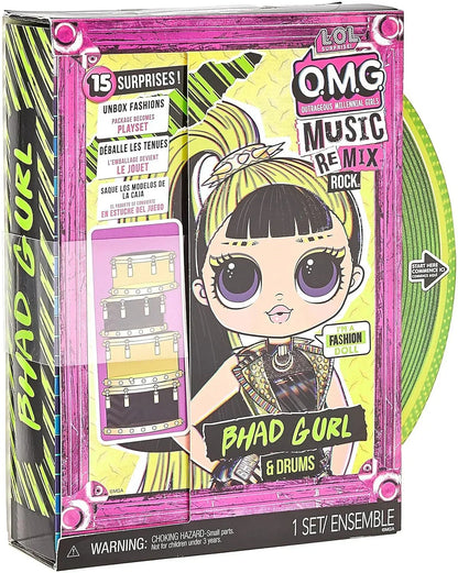 L.O.L. Surprise! OMG Remix Rock Bhad Gurl Fashion Doll with 15 Surprises Including Drums, Outfit, Shoes, Stand, Lyric Magazine, and Record Player Playset - Jaiman Toys