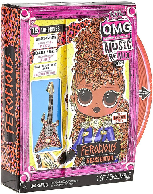 LOL Surprise OMG Remix Rock Ferocious Fashion Doll with 15 Surprises Including Bass Guitar, Outfit, Shoes, Stand, Lyric Magazine, &amp; Record Player Playset, Kids Gift, Toys for Girls Boys Ages 4 5 6 7+ - Jaiman Toys