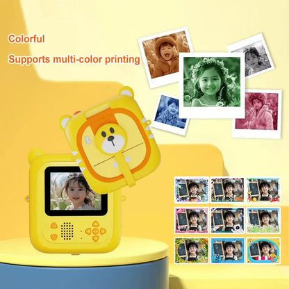 Instant Print Kids Camera – 48MP 1080P Video Toy with Rotating Lens & 6 Rolls - Yellow