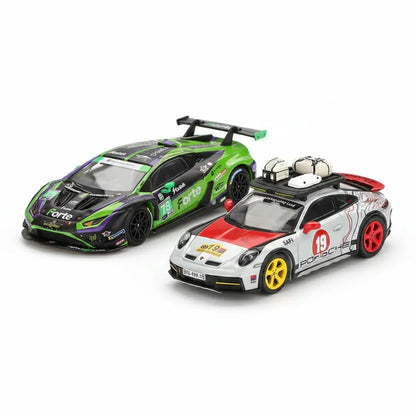 Mini GT 1:64 Duo Set Lamborghini Huracán GT3 EVO2 IMSA Daytona 2024 + Porsche 911 Dakar Uncle Rally | Premium Diecast Collector Models