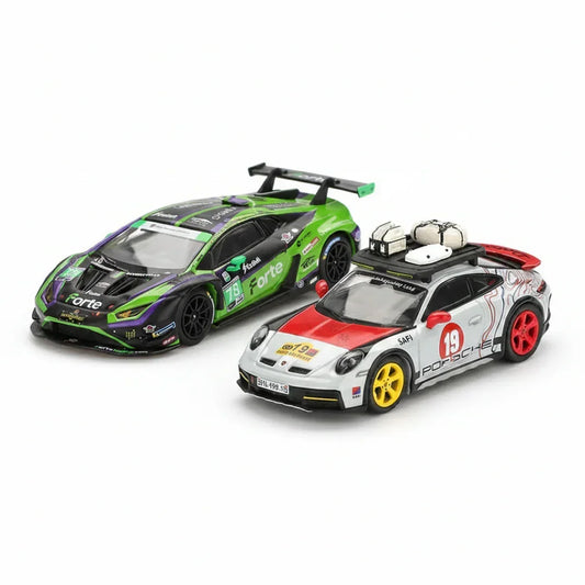 Mini GT 1:64 Duo Set Lamborghini Huracán GT3 EVO2 IMSA Daytona 2024 + Porsche 911 Dakar Uncle Rally | Premium Diecast Collector Models