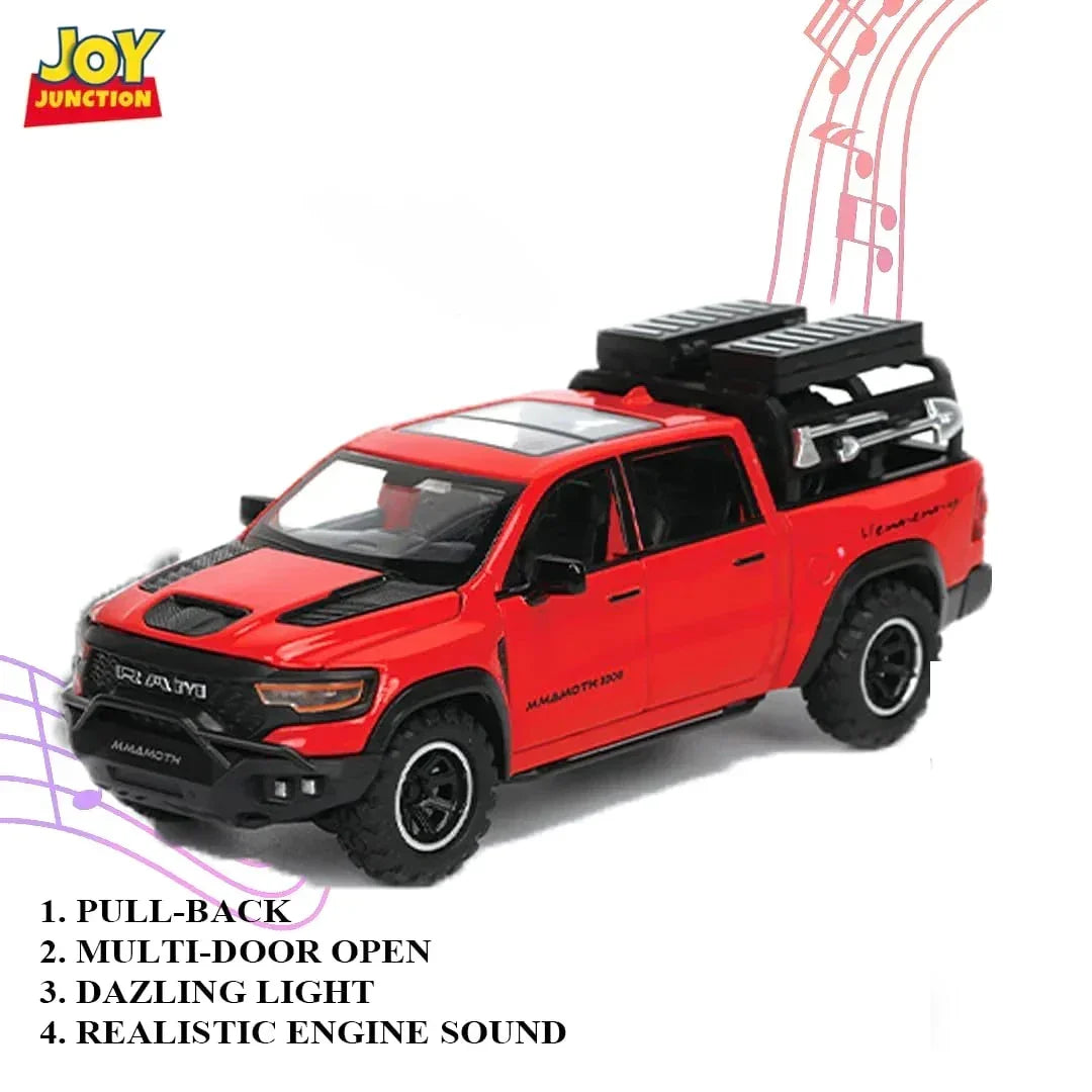 JOY JUNCTION 1:32 RAM Mammoth Pickup Truck Diecast Model – Alloy Metal Pullback Car with Openable Doors | Collector’s Edition
