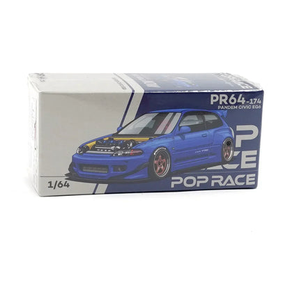 POP Race 1:64 Pandem EG6 Metallic Blue – Diecast Model Car with Open Hood