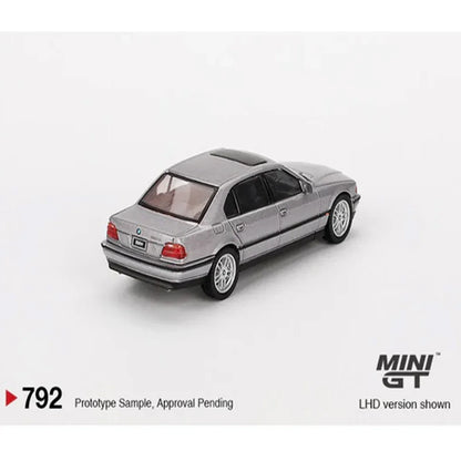 MINI GT 1:64 BMW 750iL Aspen Silver Metallic Diecast Model Car – Luxury Sedan Collectible with Display Box