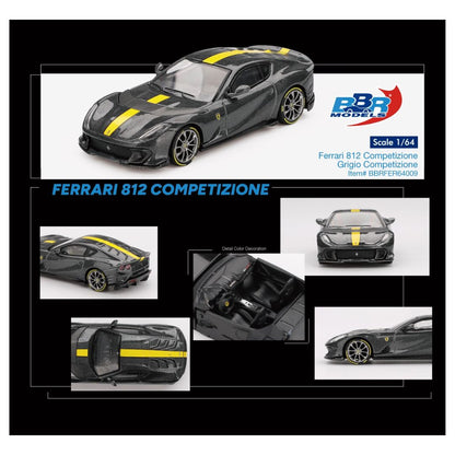 BBR Models 1:64 Ferrari 812 Competizione Grigio Competizione Limited Edition Die-Cast Model Car – Premium Collectible Sports Car