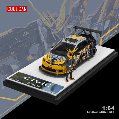 Cool Car 1:64 Honda Civic Explosive Modification Gray Mecha – Puppet Version Diecast Model | Limited Edition with Figurine