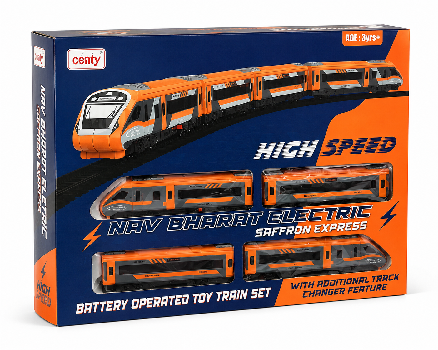 Centy Nav Bharat Electric Saffron Express Toy Train Set | Battery Operated | Age 3+