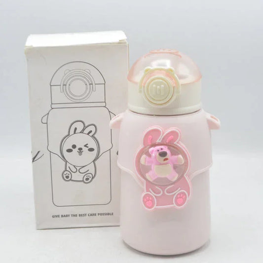 Happy Baby Bear Stainless Steel Water Bottle For Kids 600 ML (Pink) - Jaiman Toys