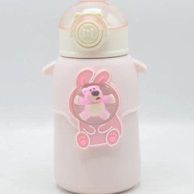 Happy Baby Bear Stainless Steel Water Bottle For Kids 600 ML (Pink) - Jaiman Toys
