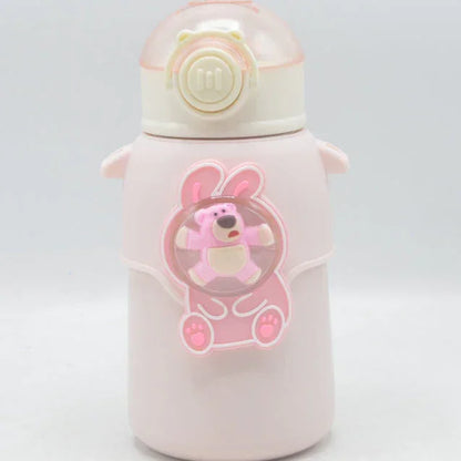 Happy Baby Bear Stainless Steel Water Bottle For Kids 600 ML (Pink) - Jaiman Toys