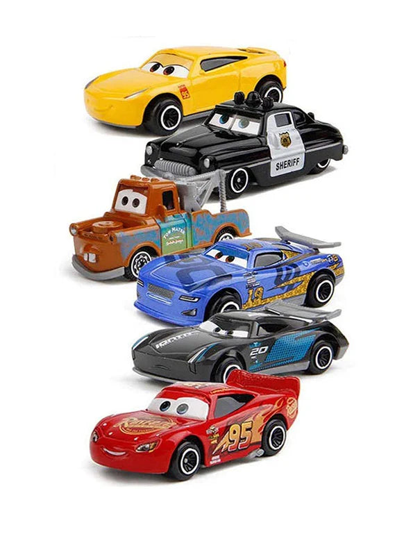 Disney Pixar Cars Die-Cast Toy Car Set (Pack of 6) | Metal Mini Racing Cars | Collectible Push & Go Vehicles | Kids Gift Set for Boys & Girls Ages 3+