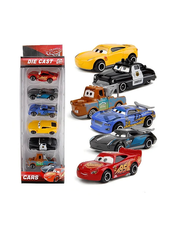 Disney Pixar Cars Die-Cast Toy Car Set (Pack of 6) | Metal Mini Racing Cars | Collectible Push & Go Vehicles | Kids Gift Set for Boys & Girls Ages 3+
