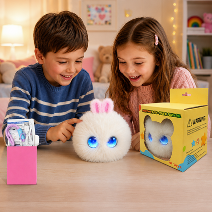 AI Dazi Interactive AI Plush White Bunny | Smart AI Table Companion with Animated LED Display Eyes | Rechargeable Talking Plush Toy for Kids & Adults