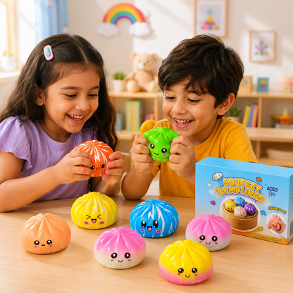 Squeezy Dumpling Momos & Rainbow Mystery Mix Squishy Toy | Slow Rising Stress Relief Squeeze Toy | Cute Collectible Surprise Design | Random 1 Piece Sent