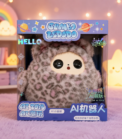 AI Interactive Plush Toy with LED Eyes | Smart AI Talking Plush Companion | App-Controlled Intelligent Plush Robot | Soft Rechargeable Interactive Toy | Leopard Grey | 10 Inch