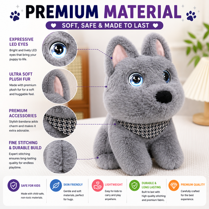 Breatoi! AI Smart Interactive Plush Dog Toy with Voice Interaction, Soft Stuffed Puppy Companion, Talking & Sound Responsive Plush Animal for Kids | Gift for Boys & Girls 3+ Years - Grey