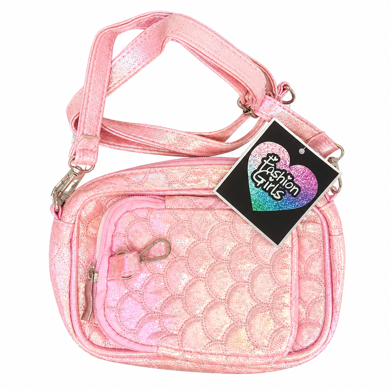 Fashion Girls Iridescent Pink Crossbody Sling Bag with Coin Pouch | Glitter Shoulder Bag for Girls | Adjustable Strap | Stylish Mini Travel Bag