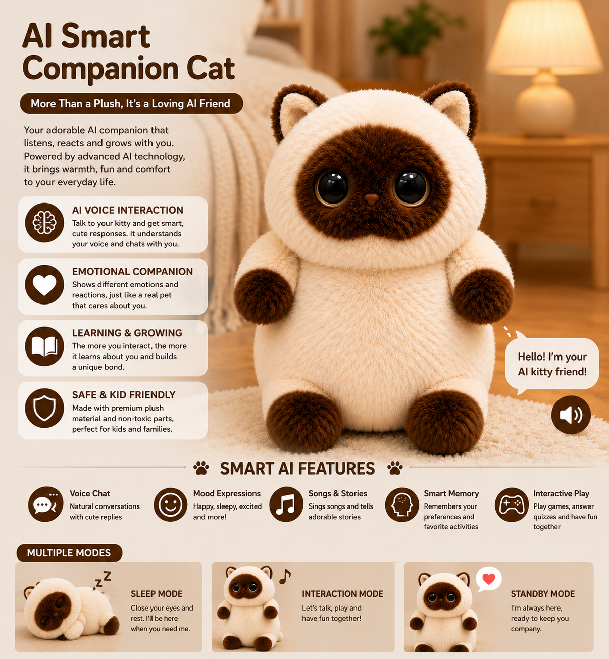 Breatoi! Smart AI Companion Robot Pet | Voice Chat, Emotional Interaction, App-Controlled Desktop AI Robot | Wi-Fi & Bluetooth Interactive Smart Companion for Kids & Adults - AI Meow Star