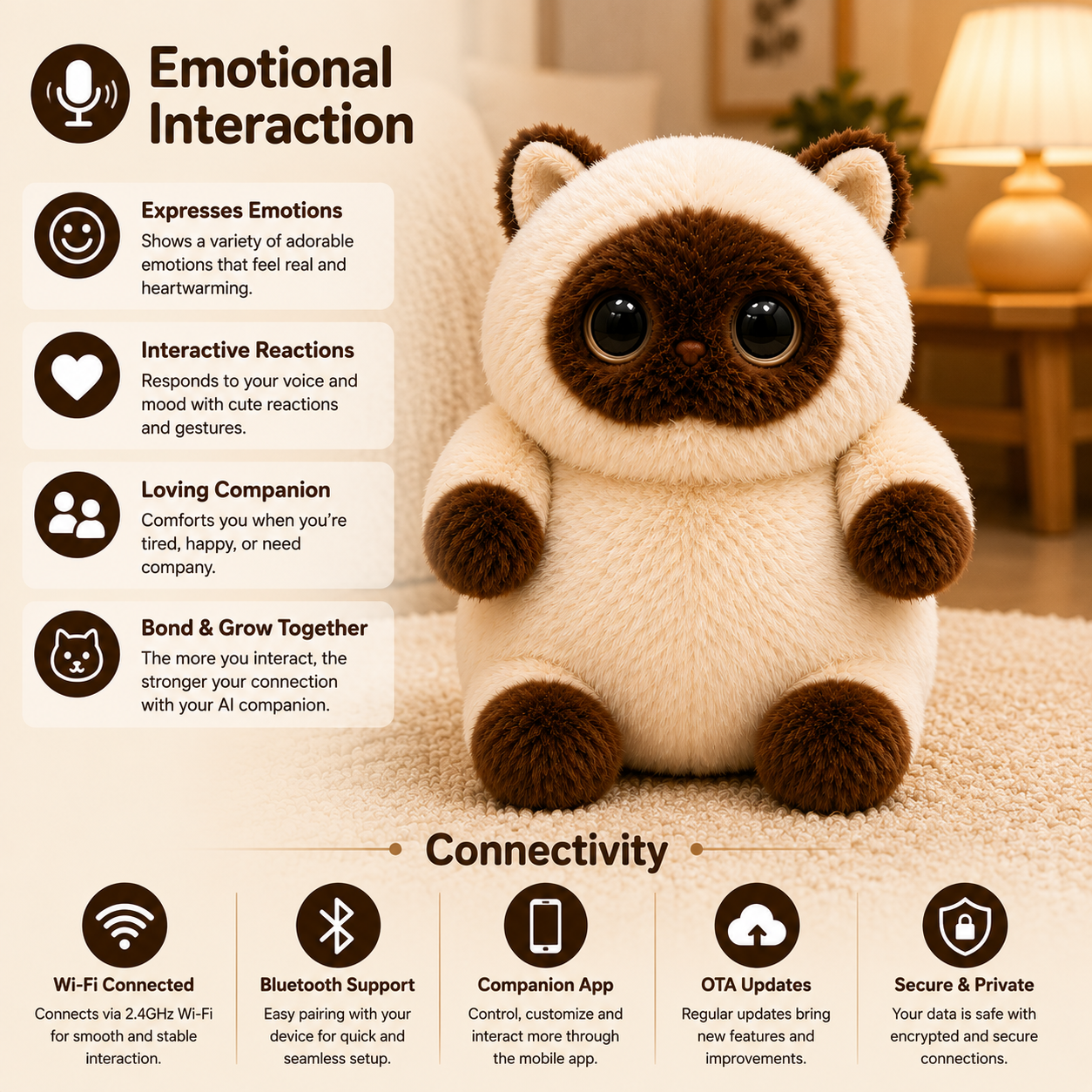 Breatoi! Smart AI Companion Robot Pet | Voice Chat, Emotional Interaction, App-Controlled Desktop AI Robot | Wi-Fi & Bluetooth Interactive Smart Companion for Kids & Adults - AI Meow Star