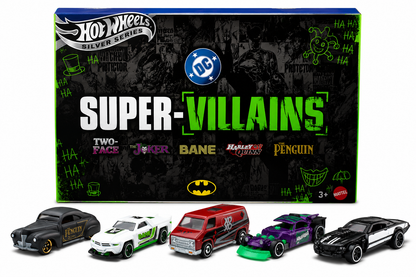Hot Wheels 2026 Silver Series Batman Super Villains 5-Pack Die-Cast Toy Cars | DC Collectible Set with Penguin, Bane, Harley Quinn, Joker & Two-Face | Premium Metal Cars
