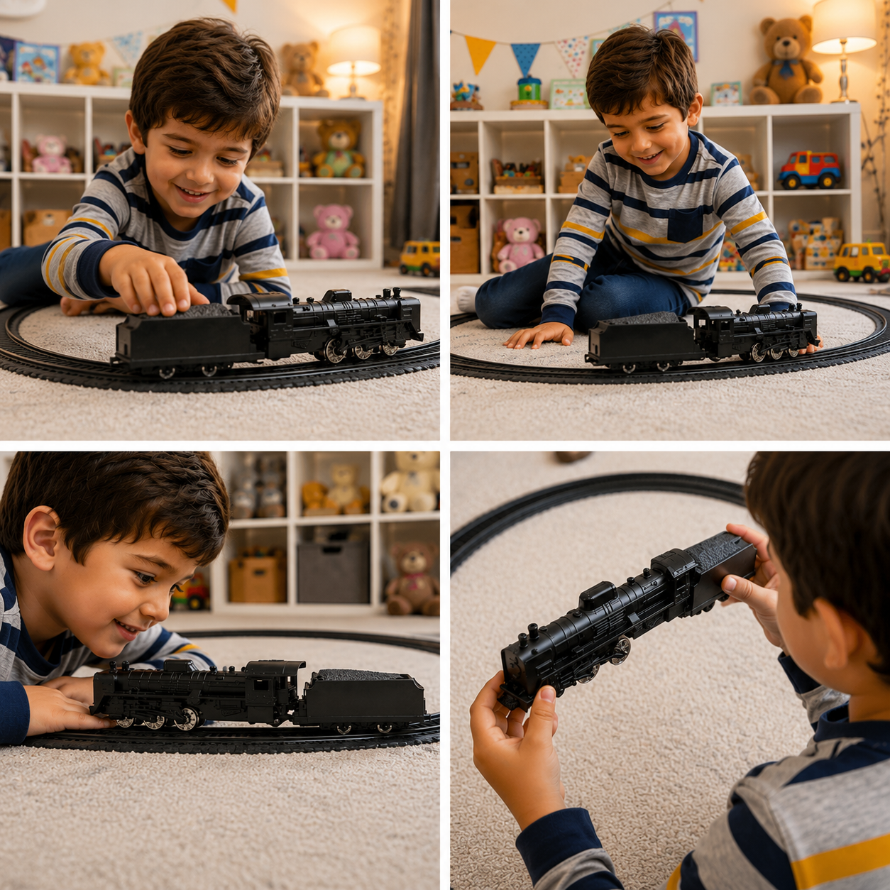 Classic Steam Locomotive Toy Train with Coal Tender | Push & Play Railway Engine for Kids | Black Locomotive with Display Track