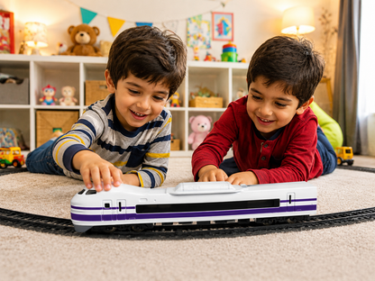 High Speed Bullet Train Toy for Kids | White & Purple Passenger Train | Push & Play Railway Toy With Track & Window Gift Box