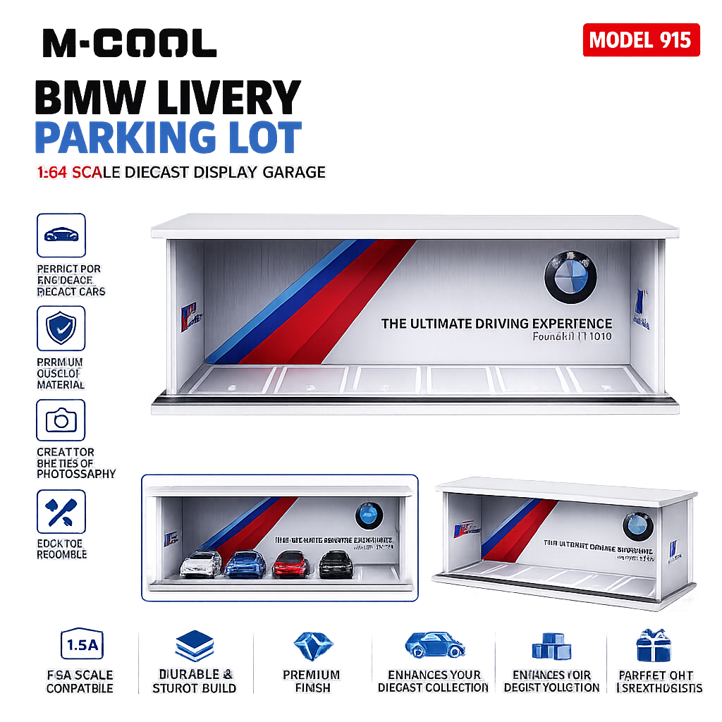 M-COOL 1:64 BMW Livery Parking Lot Garage Diorama with LED Light | Premium Diecast Display Case