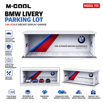 M-COOL 1:64 BMW Livery Parking Lot Garage Diorama with LED Light | Premium Diecast Display Case