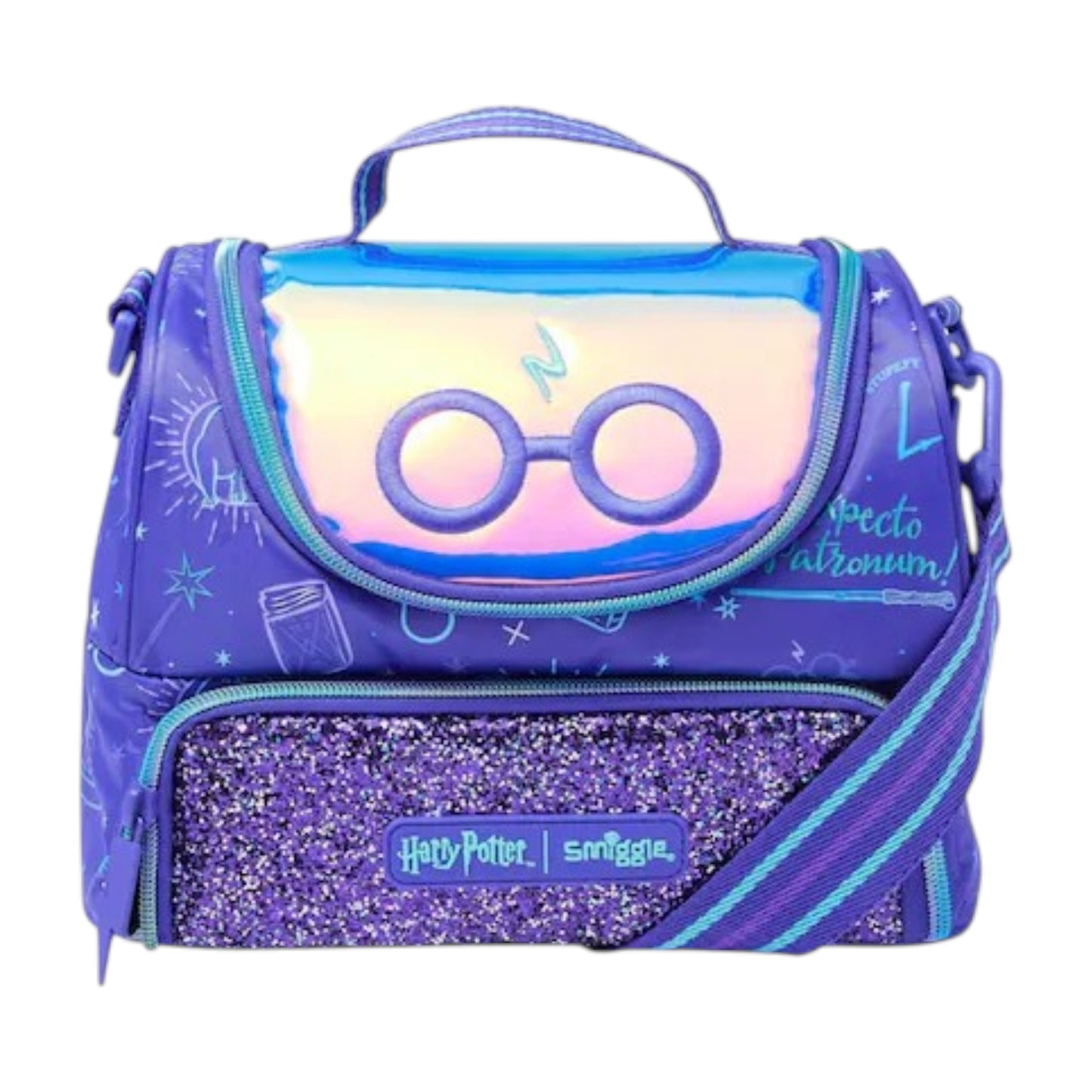 Smiggle Harry Potter Double Compartment Insulated Lunch Box with Adjustable Shoulder Strap | Premium School Lunch Bag for Kids | Purple