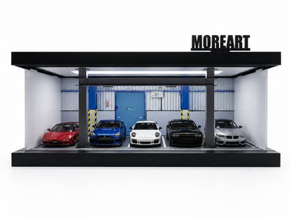 MOREART Industrial Garage Diorama Display Case with LED Lighting | Premium 1:64 Scale Diecast Car Display Scene