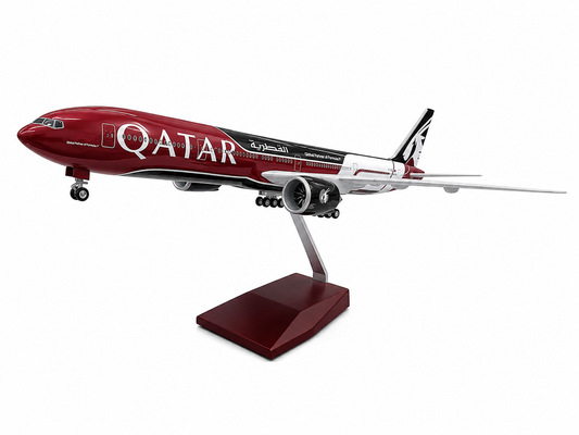 Qatar Airways Boeing 777 1:160 Scale Diecast Aircraft Display Model with LED Light | Premium Collectible Airplane Replica with Display Stand