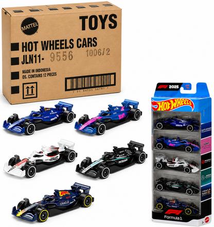 Hot Wheels Formula 1 5-Pack Diecast Cars Set (2025) | Official F1 Team Collection | Pack of 5 Racing Cars
