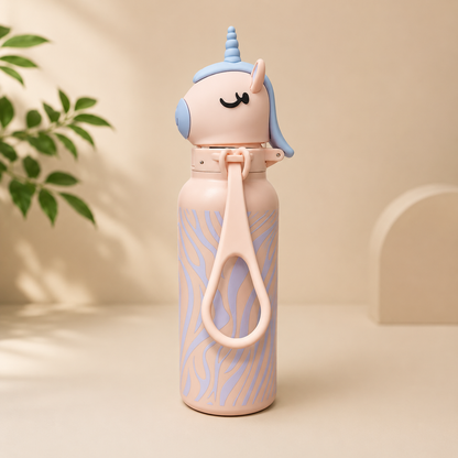 AFRESH 365 Unicorn Collection Stainless Steel Vacuum Insulated Water Bottle 560ml (19oz) | Leakproof Kids Bottle with Straw Lid, Carry Strap & Double Wall Insulation