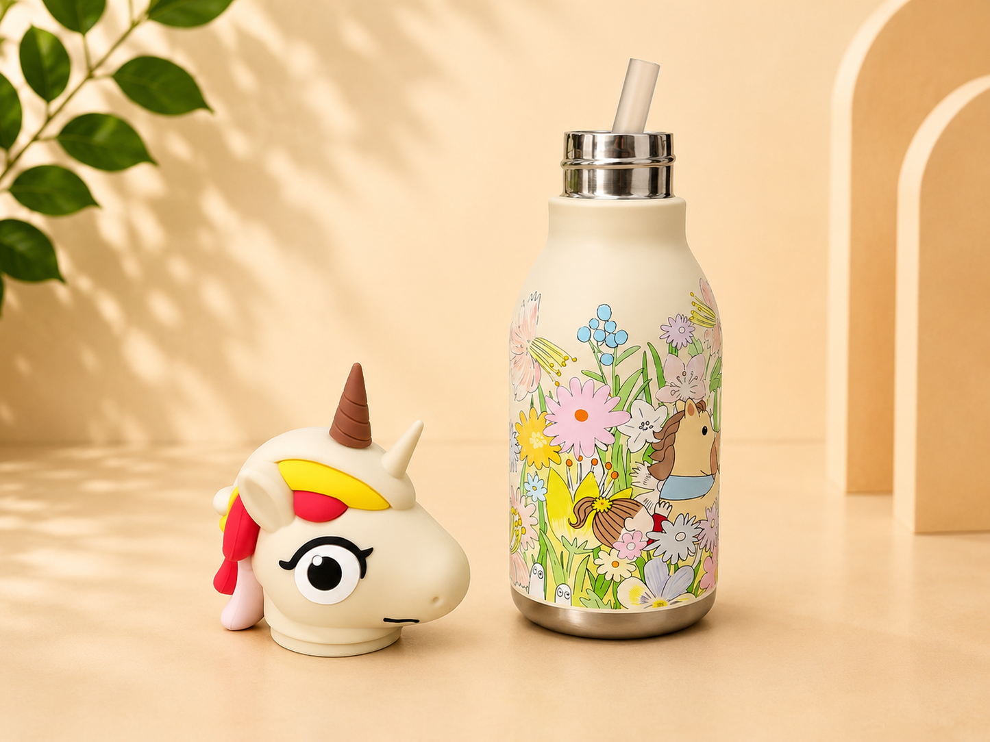 AFRESH 365 Unicorn Collection Stainless Steel Vacuum Insulated Water Bottle 450ml (16oz) with Straw & Cleaning Brush | Kids Water Bottle | 3 Color Variants
