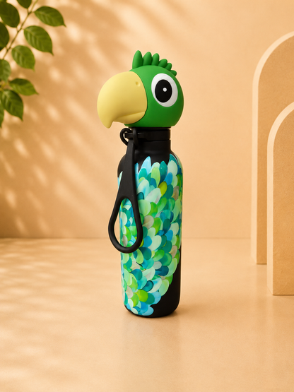 AFRESH 365 Animal Head Collection Parrot Stainless Steel Vacuum Insulated Water Bottle 560ml (19oz) with Tea Infuser Filter & Carry Strap