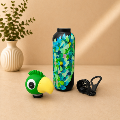 AFRESH 365 Animal Head Collection Parrot Stainless Steel Vacuum Insulated Water Bottle 560ml (19oz) with Tea Infuser Filter & Carry Strap