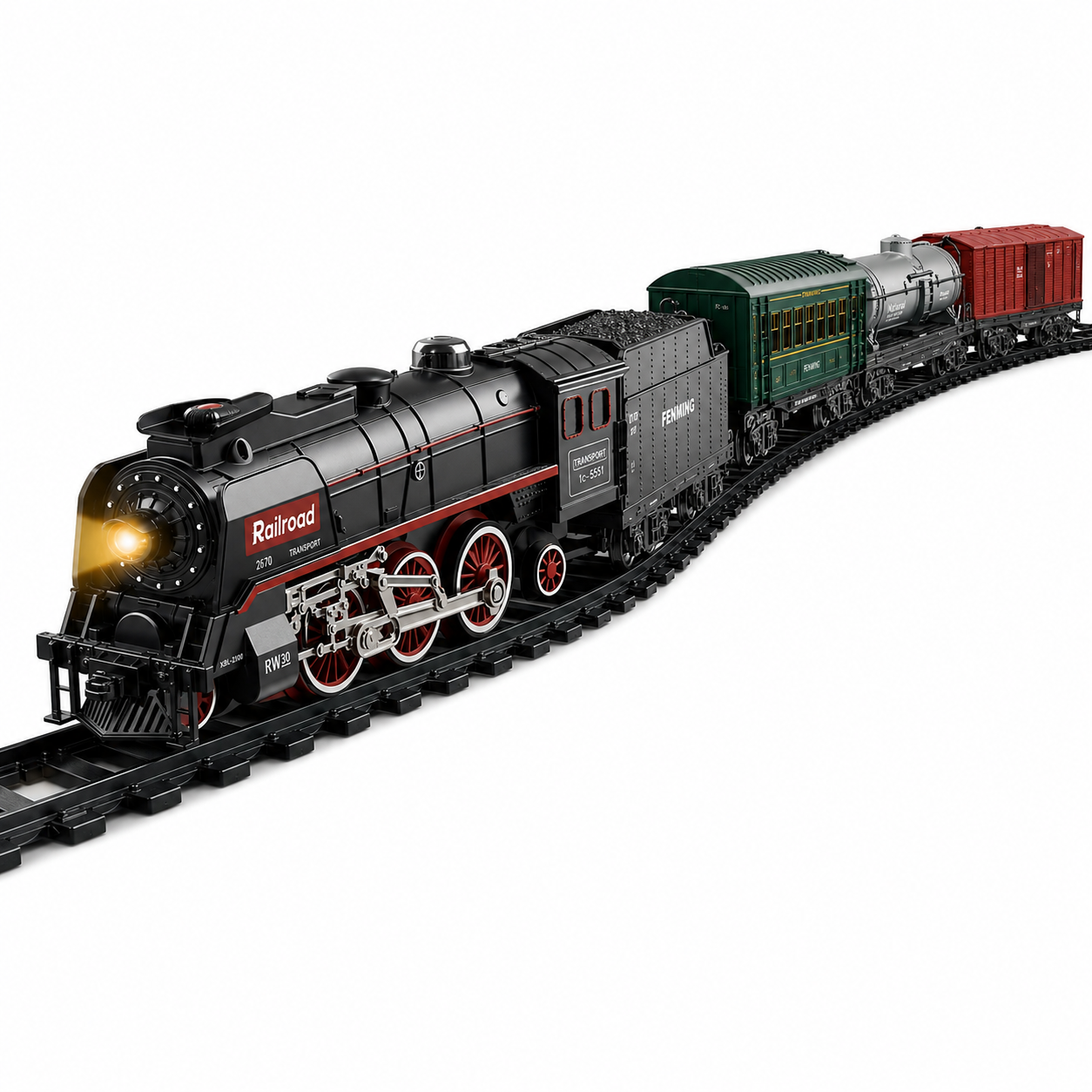 FENMING Battery Operated Steam Train Set with Smoke, Lights & 72-Inch Track Layout | Classic Railway Toy Train