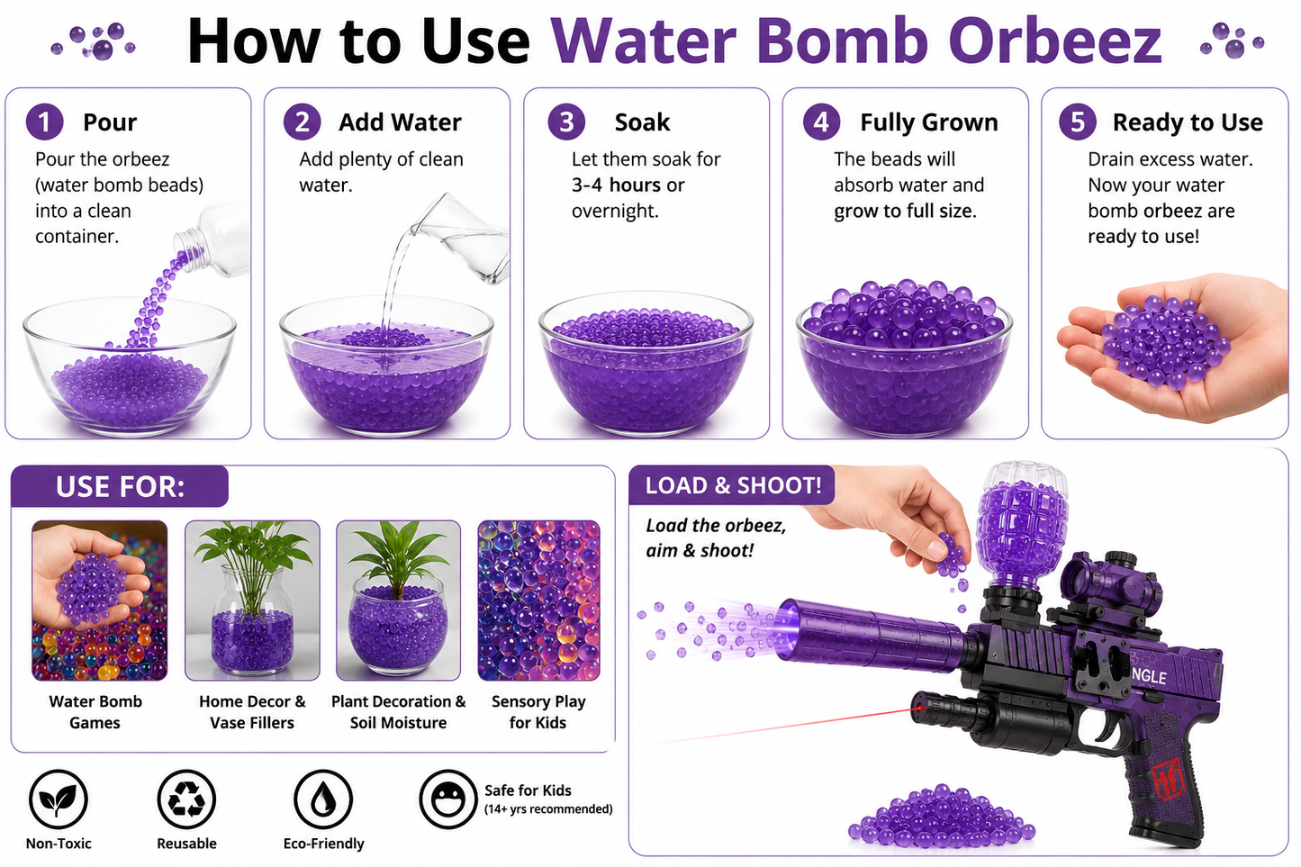 Water Gel Beads Ammo Refill (7-8mm) for Gel Blaster Toy Guns – Eco-Friendly Non-Toxic Water Bombs for Outdoor Play & Sensory Toys