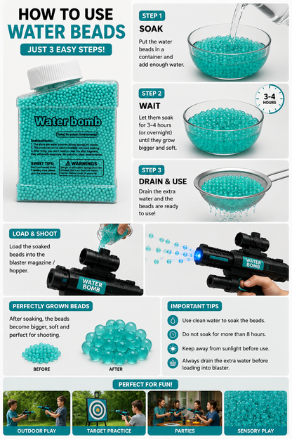 Water Gel Beads Ammo Refill (7-8mm) for Gel Blaster Toy Guns – Eco-Friendly Non-Toxic Water Bombs for Outdoor Play & Sensory Toys