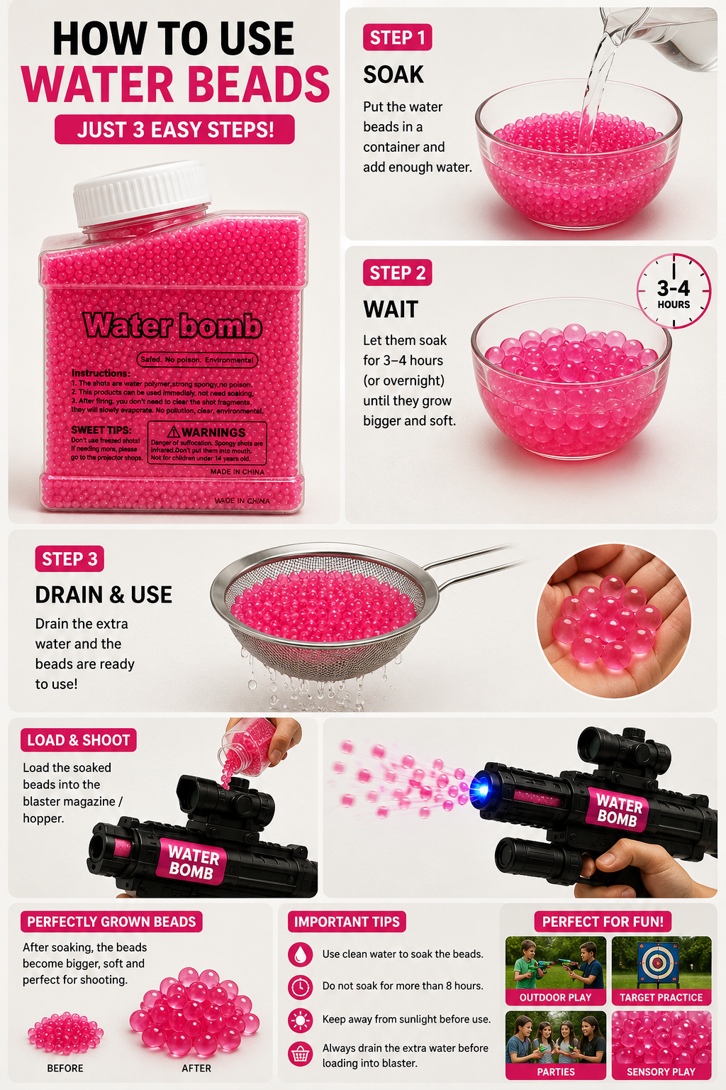 Water Gel Beads Ammo Refill (7-8mm) for Gel Blaster Toy Guns – Eco-Friendly Non-Toxic Water Bombs for Outdoor Play & Sensory Toys