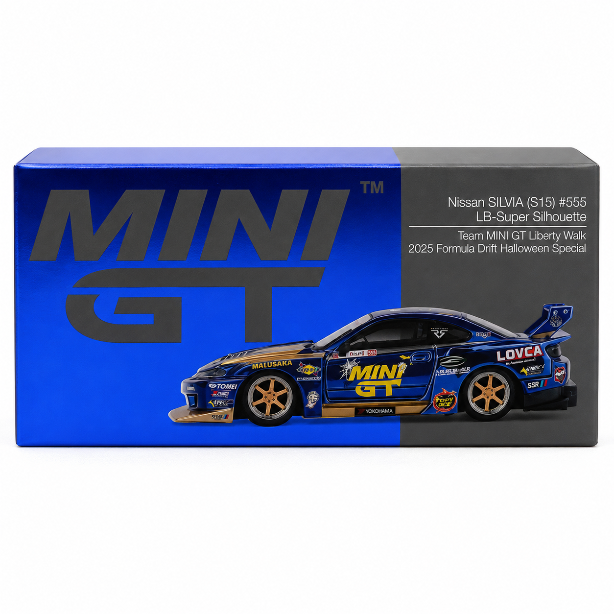 Mini GT 1:64 Nissan Silvia (S15) #555 LB-Super Silhouette Team MINI GT Liberty Walk 2025 Formula Drift Halloween Special Die-Cast Model Car