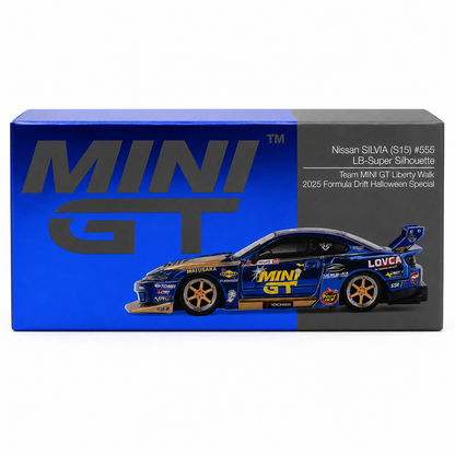 Mini GT 1:64 Nissan Silvia (S15) #555 LB-Super Silhouette Team MINI GT Liberty Walk 2025 Formula Drift Halloween Special Die-Cast Model Car