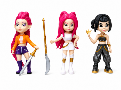 K-Pop Demon Hunters Action Figure Set for Kids – 3 Piece Anime Style Collectible Doll Toy Set with Accessories