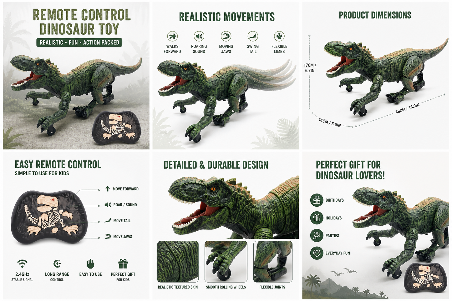 Remote Control 2.4GHz Steam Dinosaur Toy with Light, Sound & Red Mist Spray – RC Walking T-Rex for Kids