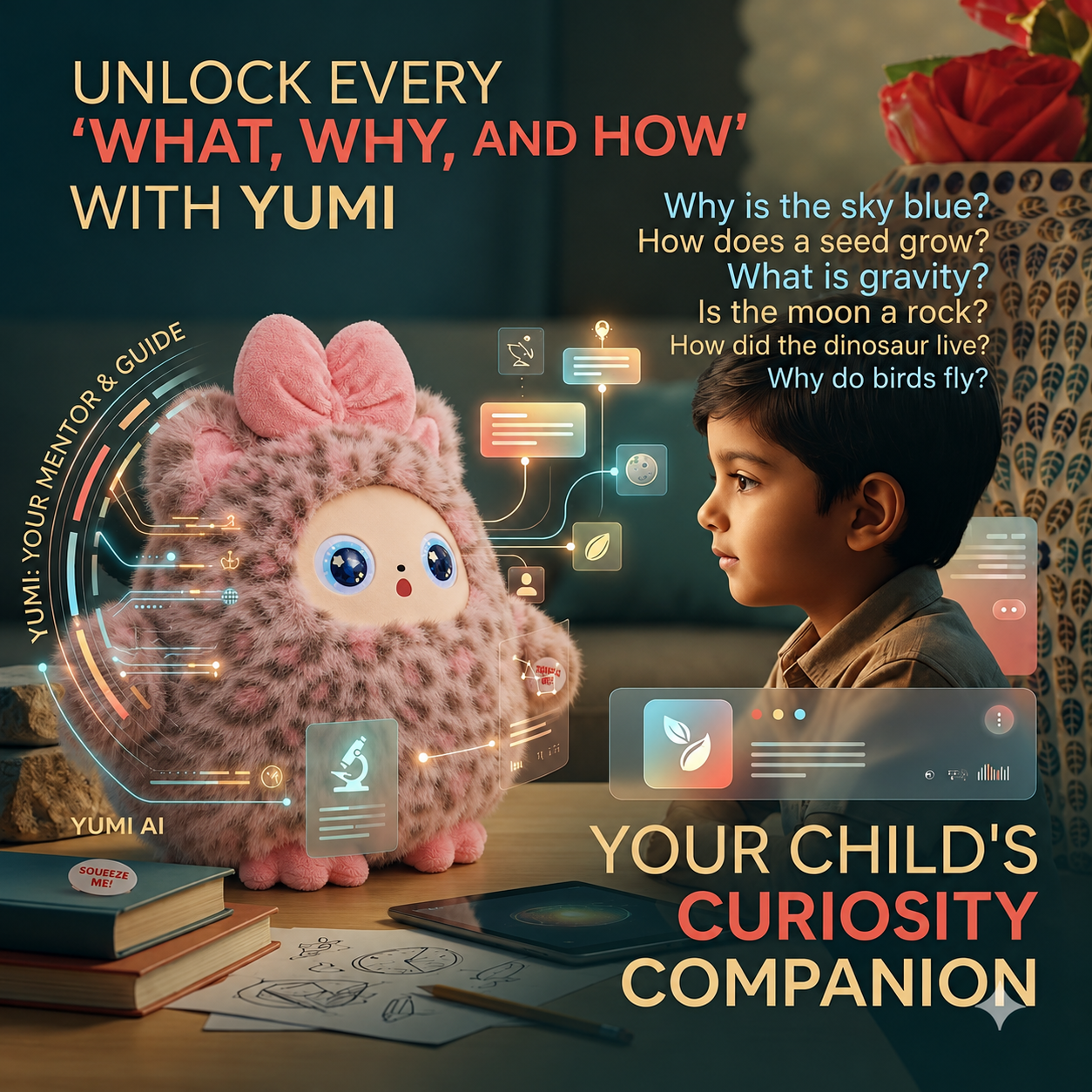 AI Interactive Plush Toy with LED Eyes | Smart AI Talking Plush Companion | App-Controlled Intelligent Plush Robot | Soft Rechargeable Interactive Toy | Leopard Grey | 10 Inch