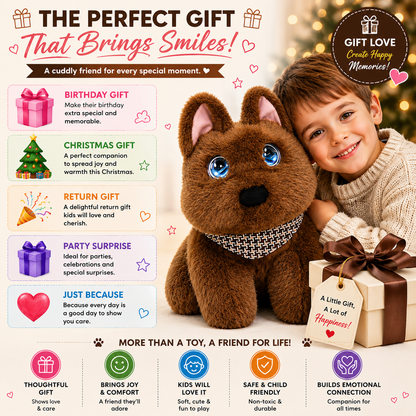 Breatoi! AI Smart Interactive Plush Dog Toy with Voice Interaction, Soft Stuffed Puppy Companion, Talking & Sound Responsive Plush Animal for Kids | Gift for Boys & Girls 3+ Years - Brown