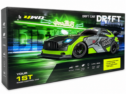 4WD High-Speed RC Drift Car with 2.4GHz Remote | 4x4 Four Wheel Drive | 7.4V Rechargeable Battery | LED Lights | Racing Tires | Ready to Run Drift Car for Kids & Adults