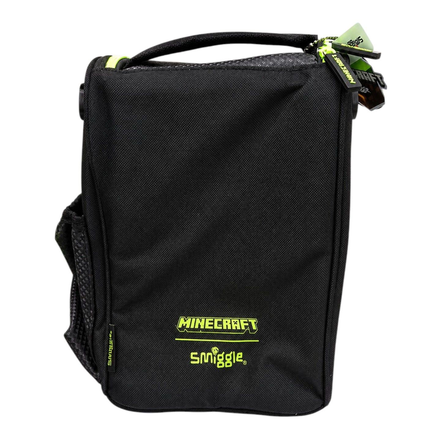 Smiggle Minecraft Double Compartment Insulated Lunch Box with Adjustable Shoulder Strap | Spacious School Lunch Bag for Kids | Black & Green