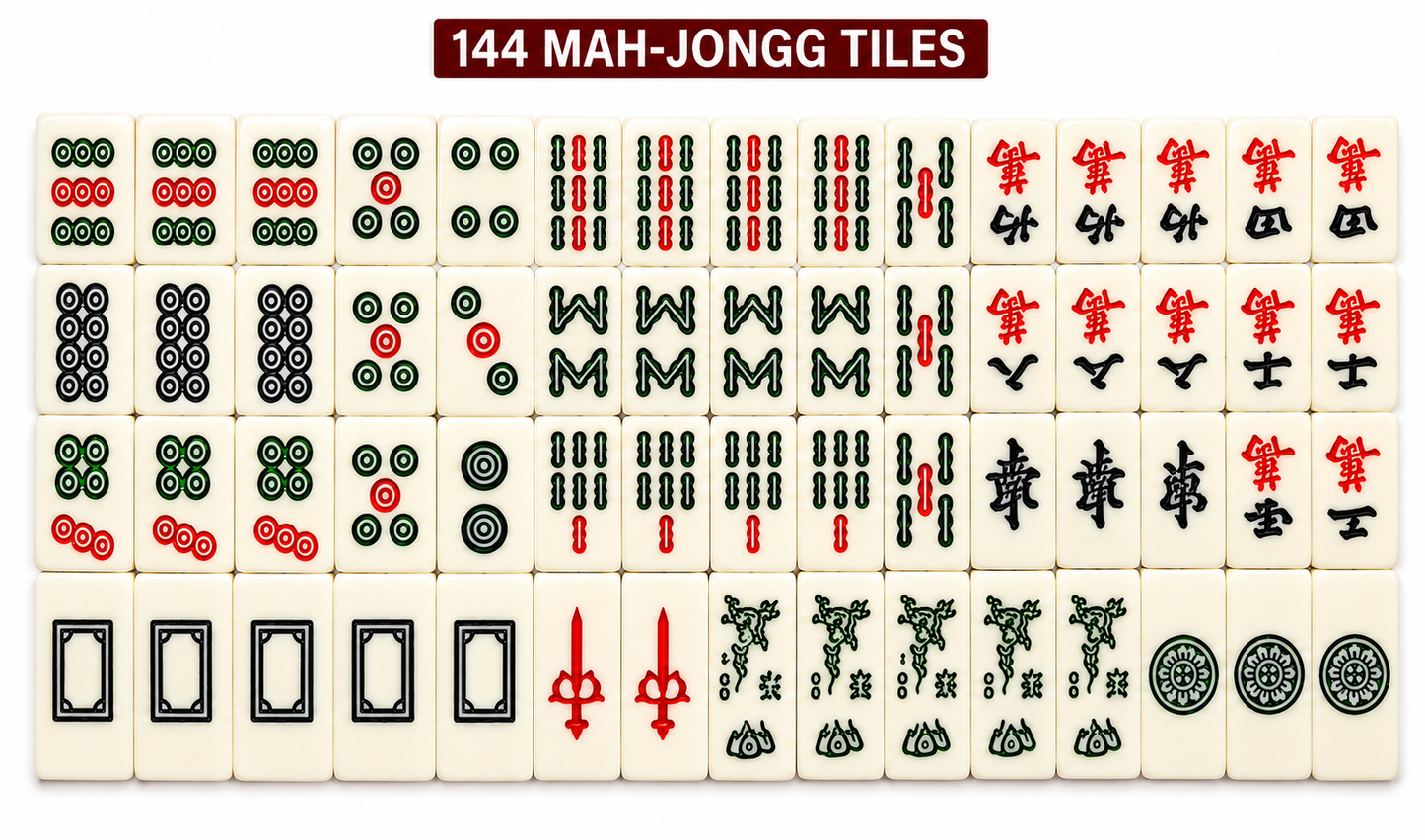 Premium Mah-Jongg Set with 144 Tiles, 2 Dice, 2 Pushers/Racks & Carry Case | Traditional Chinese Mahjong Game for 4 Players