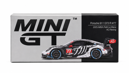 MINI GT 1:64 Porsche 911 GT3 R #77 AO Racing "Skeleton Rexy" 2025 IMSA Petit Le Mans & Subaru Impreza WRC99 #23 2000 Acropolis Rally Die-Cast Model Car Set
